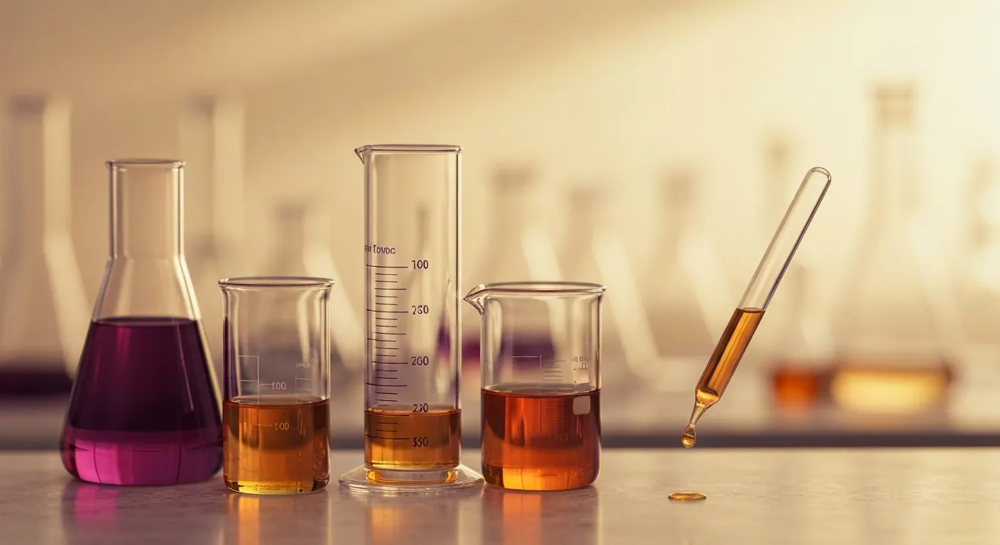 Cristalería de laboratorio con formulaciones de cuidado capilar de colores